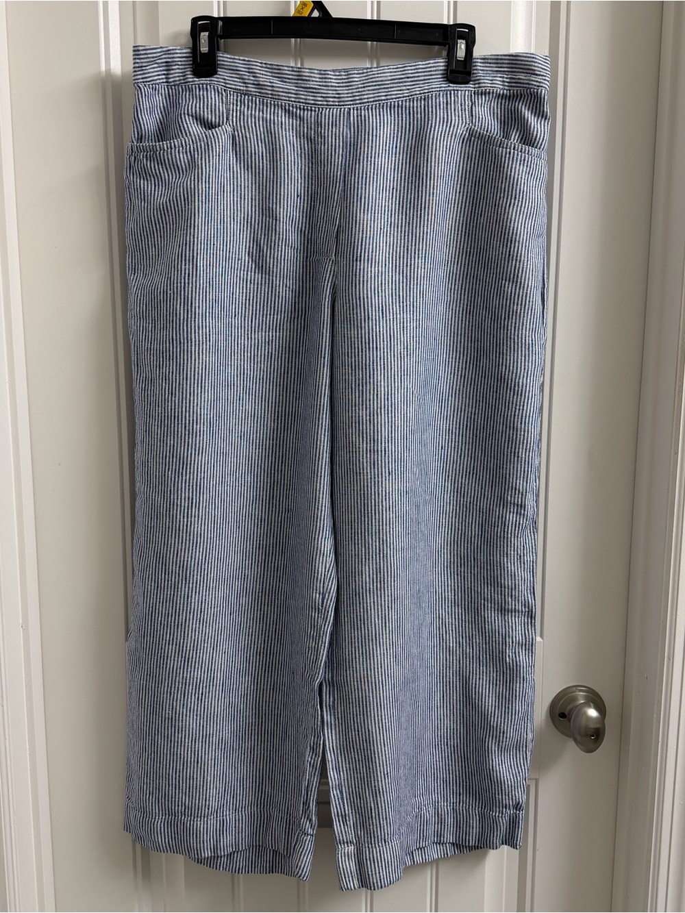 J.Jill Love Linen Blue White Striped Wide Leg Crop Pants Size L